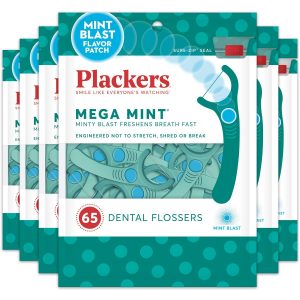 Plackers Mega Mint Dental Floss Picks, 65 Count (Pack of 6) - orthopick