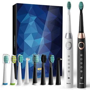 2 Sonic Electric Toothbrushes 5 Modes 8 Brush heads USB Fast Charge Powered Toothbrush Last for 30 Days, Built-in Smart Timer Rechargeable, Cheaper alternative to Sonicare Toothbrush