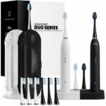 AquaSonic DUO Dual Handle Ultra Whitening 40,000 VPM Wireless Charging Electric ToothBrushes - 3 Modes with Smart Timers - 10 DuPont Brush Heads
