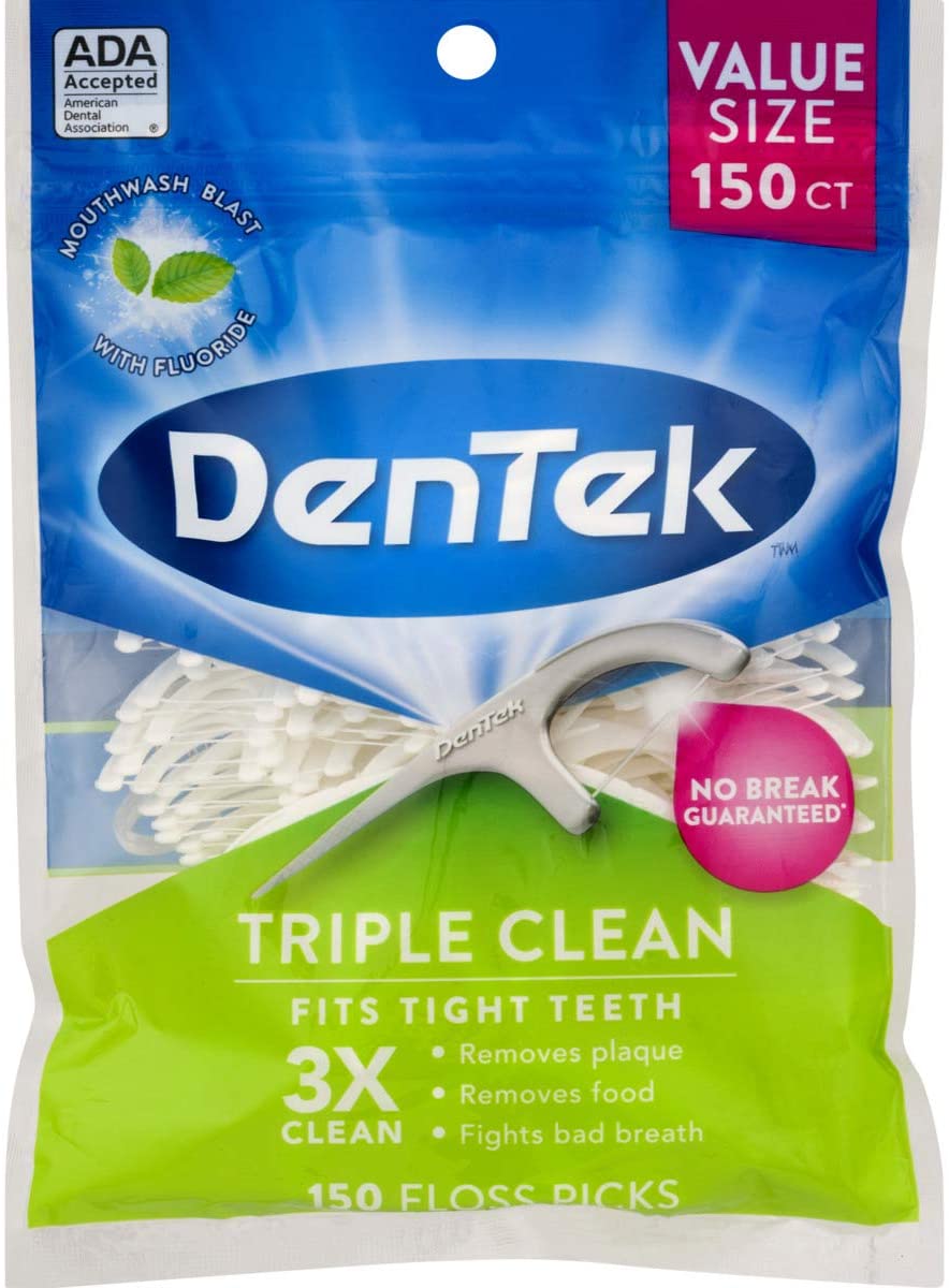 3 Pack 150 Count No Break Guarantee DenTek Triple Clean Floss Picks 